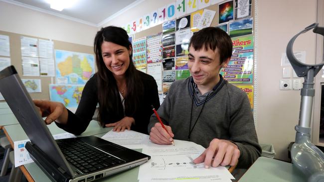 Link co-ordinator Kate Williams with student Callum McBrearty. Picture: Kelly Barnes.