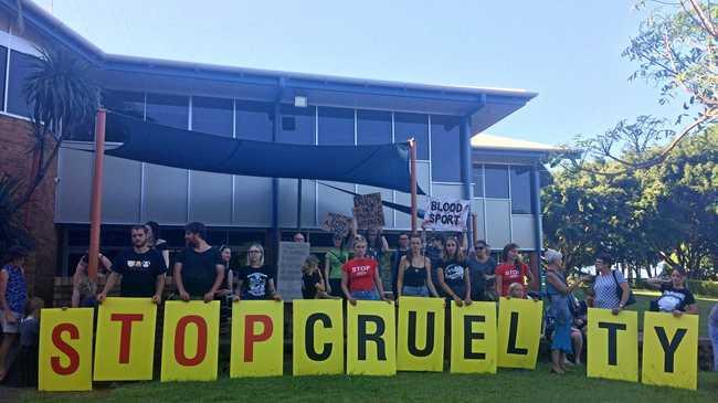 About 40 animal rights activists protesting against greyhound racing at Lismore City Council's extraordinary meeting on Tuesday, January 9. Picture: Claudia Jambor