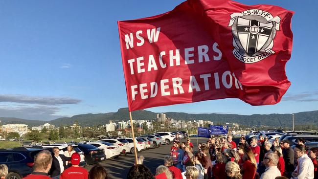 NSW Teachers Federation members rally in Wollongong on Thursday amid ongoing calls for more sustainable working conditions. Picture: Dylan Arvela