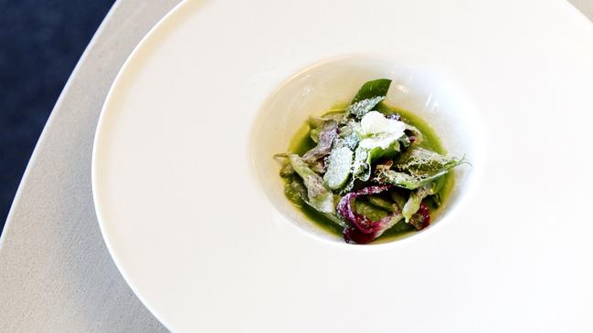 Sheep's milk blancmange and broadbeans at Royal Mail Hotel.