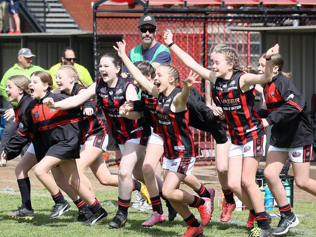 Plympton's U13 girls celebrate last season. Picture: SANFL