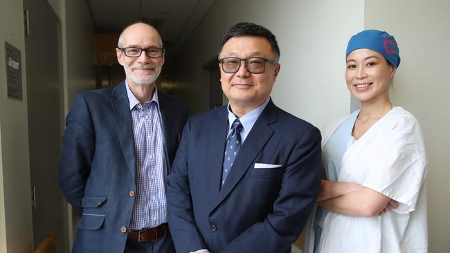 The transplant team: Professor Henry Pleass, Professor Howard Lau and Urologist and Transplant Fellow Jinna Yao. Picture: David Swift.