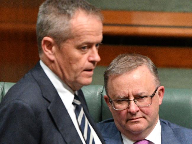 Leader of the Opposition Bill Shorten and Shadow Minister for Infrastructure Anthony Albanese during Question Time in the House of Representatives at Parliament House in Canberra, Tuesday, June 26, 2018. (AAP Image/Mick Tsikas) NO ARCHIVING