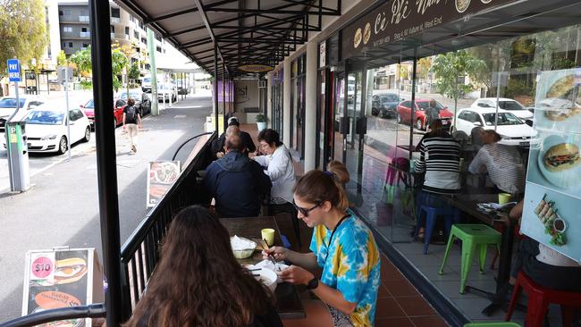 The front balcony overlooking the street at Ca Phe Nam, West End. Picture: Liam Kidston