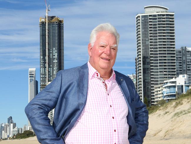 Former Gold Coast tourism boss Paul Donovan with the Gold Coast skyline behind him for the Queens Honours list.12 June 2022 Surfers Paradise Picture by Richard Gosling