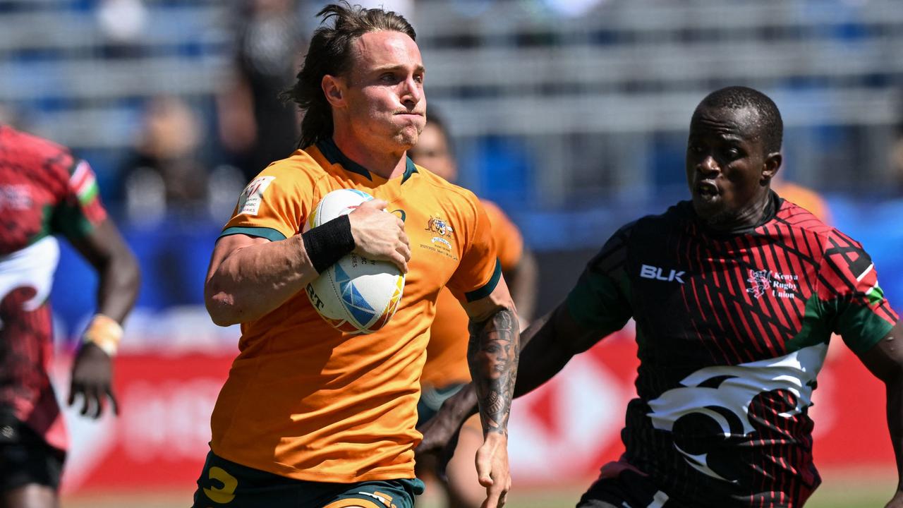 Australia's Corey Toole on the burst against Kenya. Picture: AFP