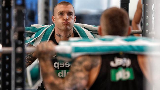 Dustin Martin working out in the gym. Picture: AFL Media