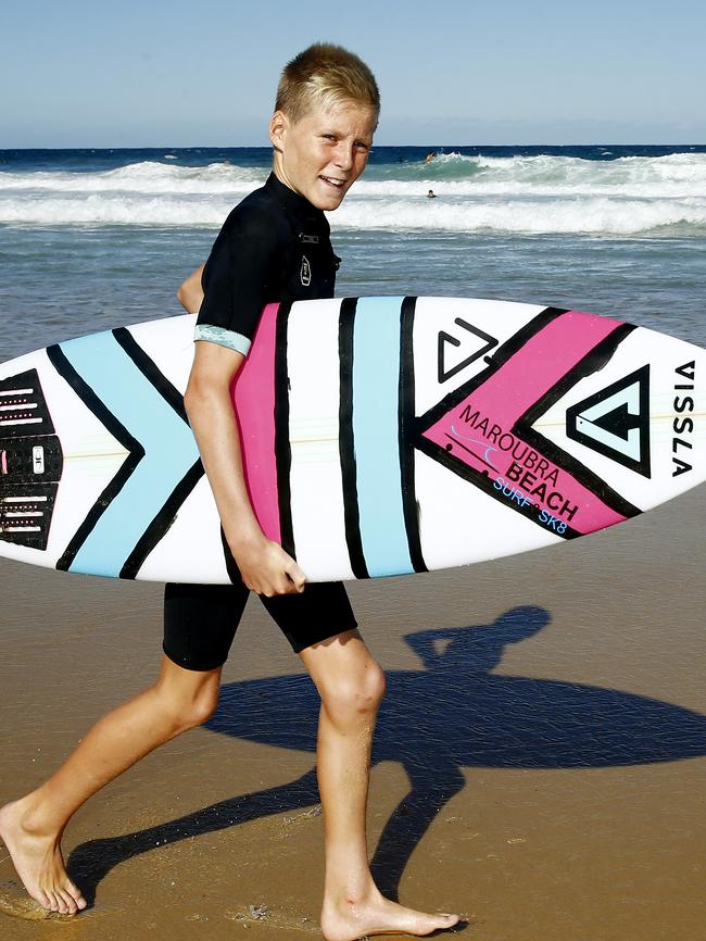 Koda Killorn won the U14 boys event at round one of the Woolworths Surfers Groms Comp at Collaroy on Sunday. Picture: John Appleyard