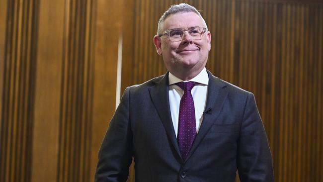 Workplace Relations and Employment Minister Murray Watt addresses the National Press Club of Australia in Canberra. Picture: Martin Ollman/NewsWire