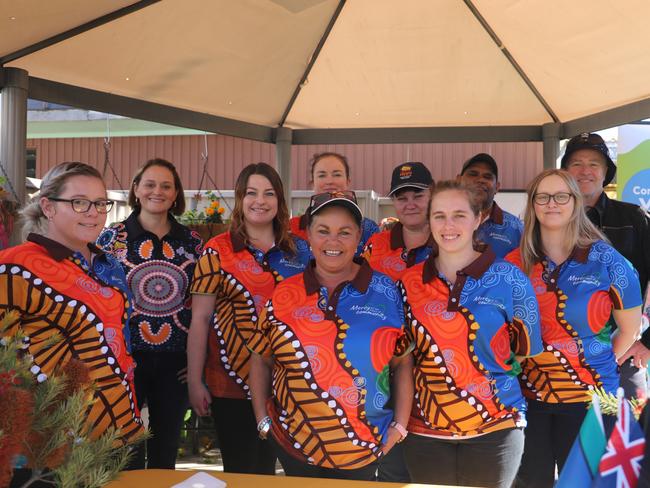 Tina Rose, Kylie Dunn, Sarah Myers, Carol Turnbull, Martha Thornton, Emily Parker, Bree Graham, Laurie Stewart Ashleigh Thomas and Perry Bowe at Mercy Community's NAIDOC Week celebrations.