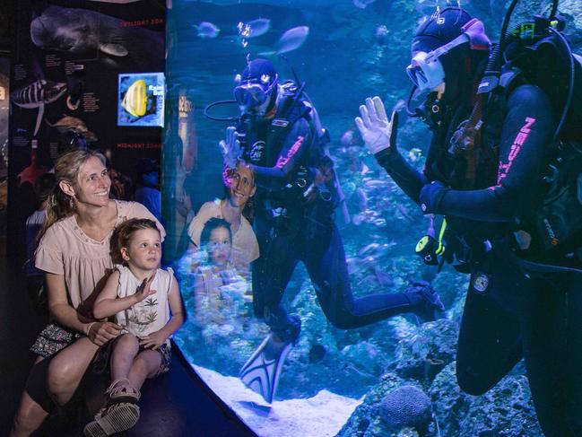 Qantas Again in Profit - Image by Brian CasseyMum C arla Chertman and daughter Hannah Chertman Aguiar (4) vfrom Perth iew the underwater Great Barrier Reef sea life and divers at the Cairns Aquarium . Contact 0449169530. Pic by Brian Cassey