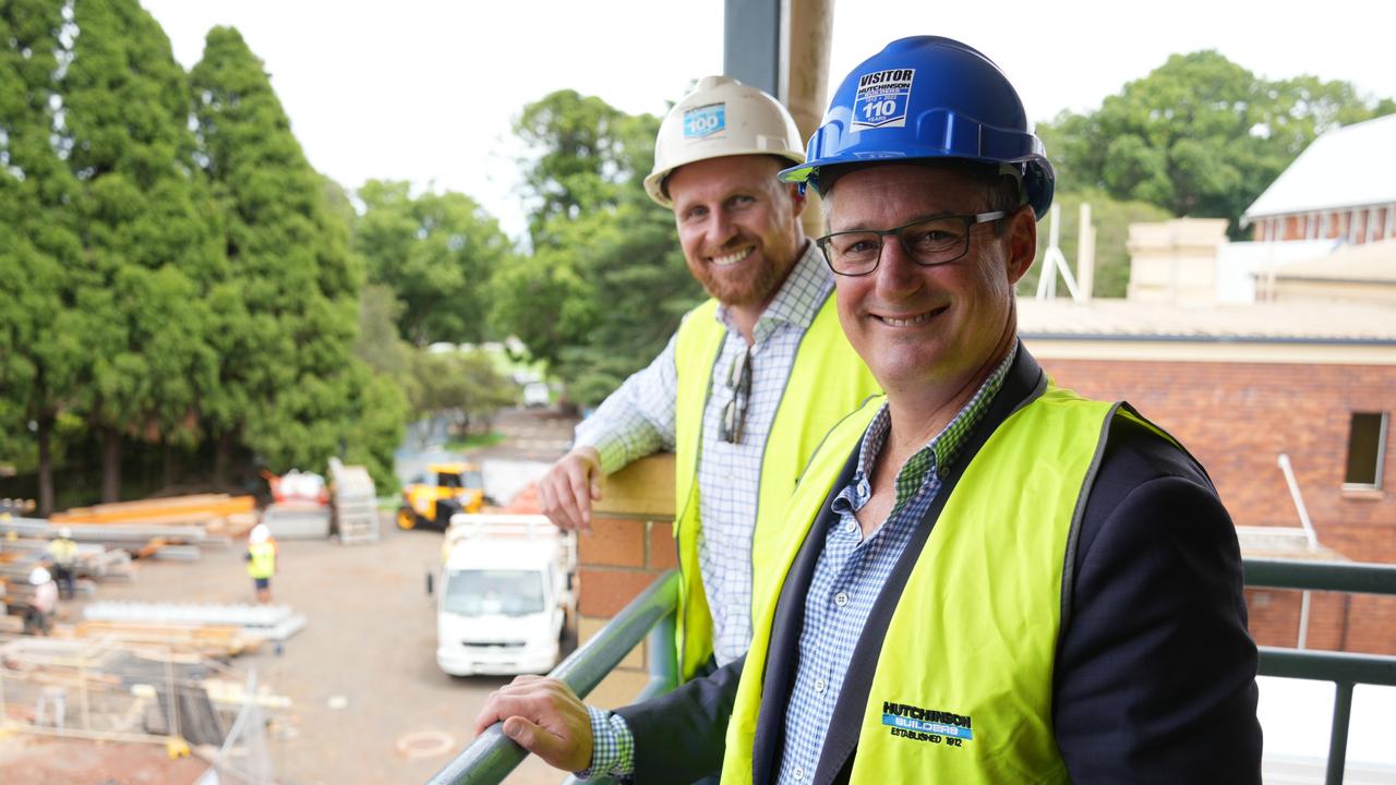 Overseeing the construction of Toowoomba Grammar's new design, engineering and technology centre are (from left) headmaster John Kinniburgh and Hutchinson Builders Toowoomba team leader Sean Lees.