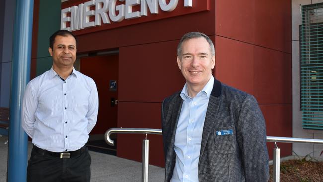 Dr Dilip Kumar and CQHHS CEO Steve Williamson at the opening of the new Gladstone Hospital emergency department on August 5, 2020.