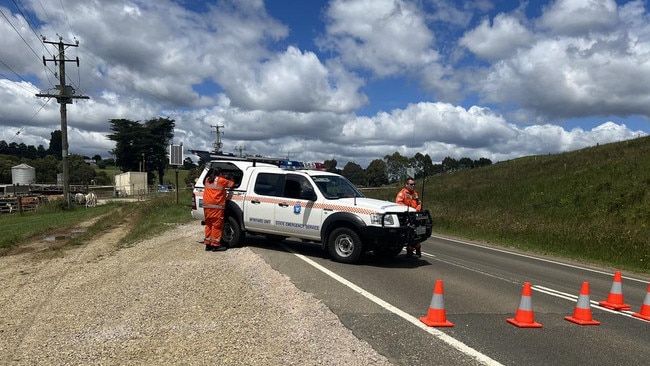 A roadblock near the scene of the fatal crash on the Murchison Highway near Yolla. Picture: Simon McGuire.