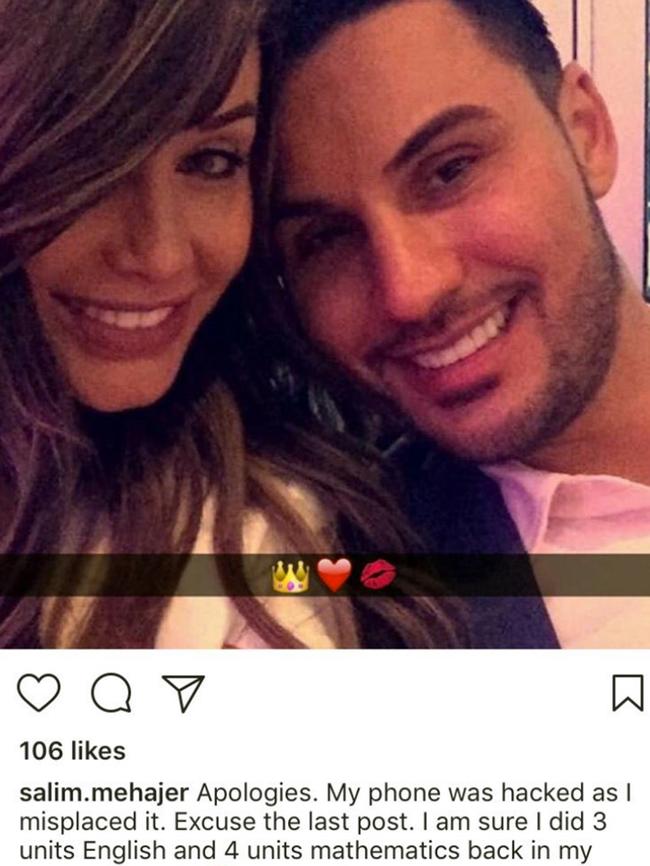 Mehajer in Instagram post with his estranged wife allegedly posted shortly before he was arrested. Picture: Instagram