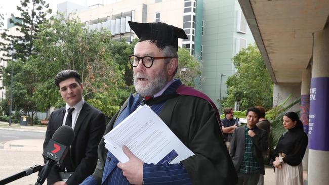 Legal representative for Drew Pavlou, Tony Morris QC outside the UQ disciplinary hearing. Picture: Annette Dew