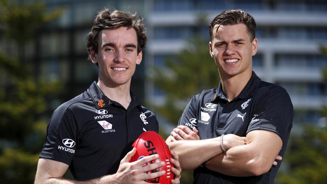 Sam Philp and Brodie Kemp were both picked by the Blues in the top 20 of the 2019 draft. Picture: Dylan Burns/AFL Photos