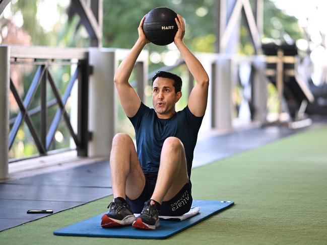 15/10/2023: Queensland LNP Opposition Leader David Crisafulli, at his early morning gym work out at Sanctuary Cove, on the Gold Coast . Crisafulli is about a year out from crucial state election, in 2024.  pic: Lyndon Mechielsen/The Australian