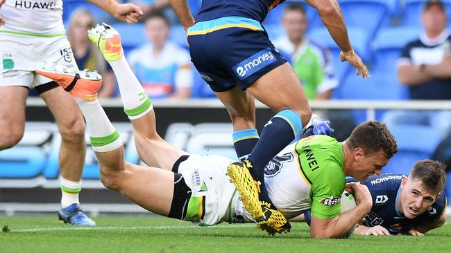 Jack Wighton was unstoppable in the first half, scoring two tries off six runs. Picture: Getty Images.