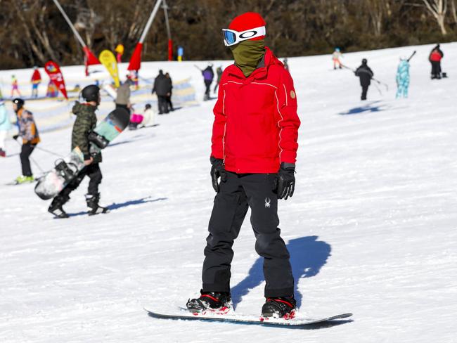 People on the snowfields at Thredbo on Saturday 3 August 2019.