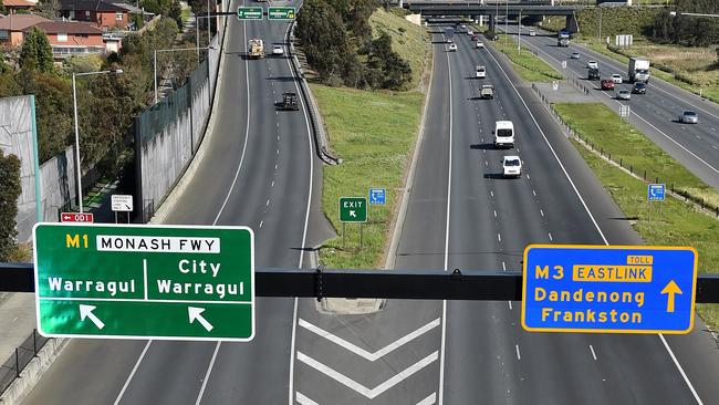 EastLink near the Monash freeway interchange, at Mulgrave. Picture: Andrew Batsch