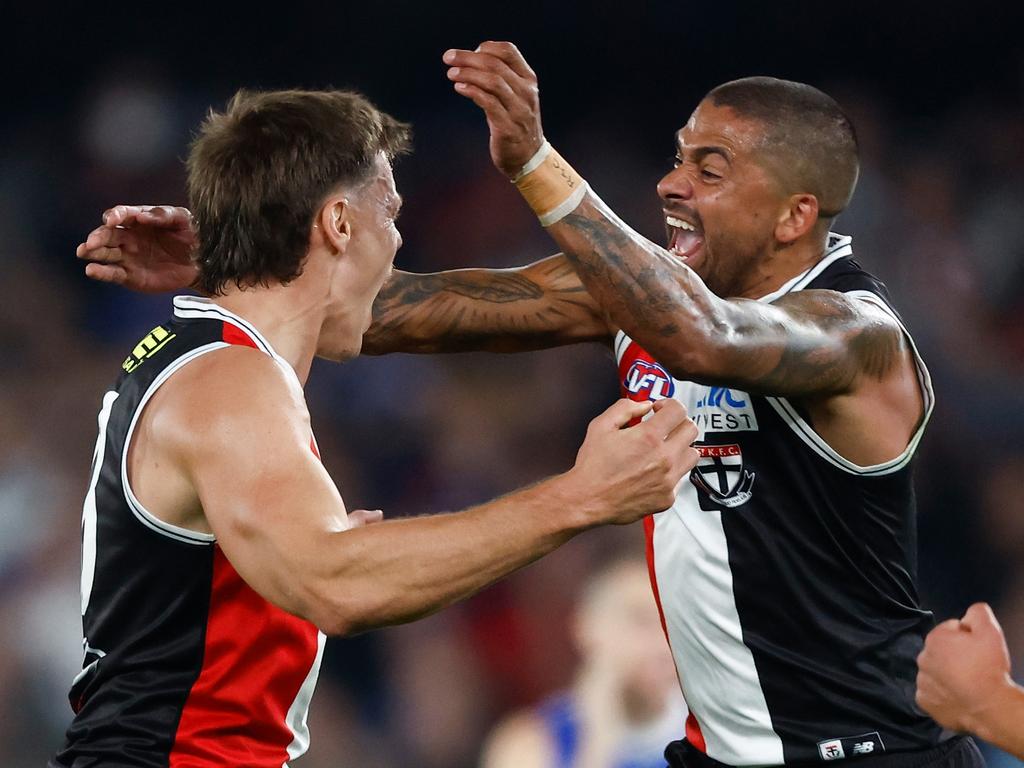 Jack Hayes and Bradley Hill celebrate. Picture: Michael Willson/AFL Photos