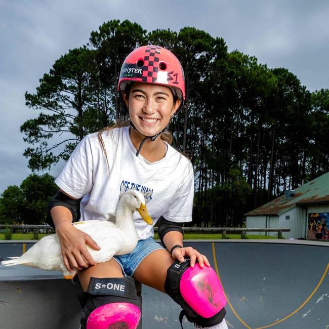 Olympic Gold Medallist Arisa Trew at Elanora Skatepark on the Gold Coast, Saturday, January 25, 2025 - Picture: Richard Walker