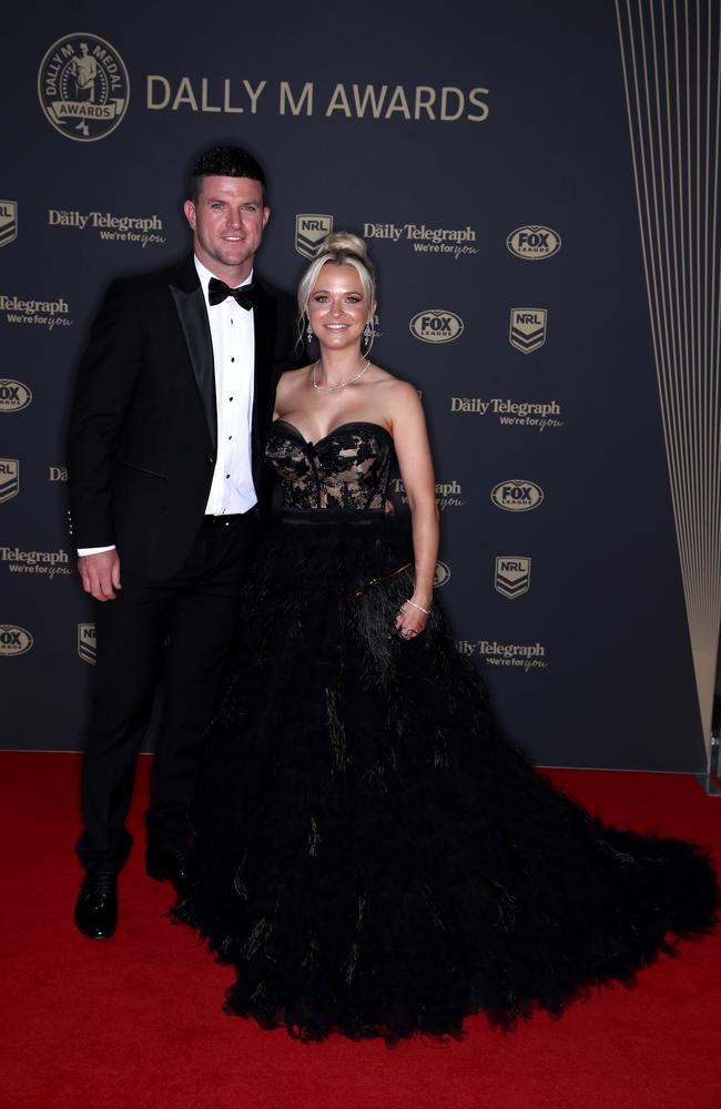 Chad Townsend of the Cowboys and his wife Marissa Townsend arrive ahead of the 2022 Dally M Awards at The Winx Stand, Royal Randwick Racecourse on September 28, 2022 in Sydney, Australia. Picture: Jason McCawley / Getty Images