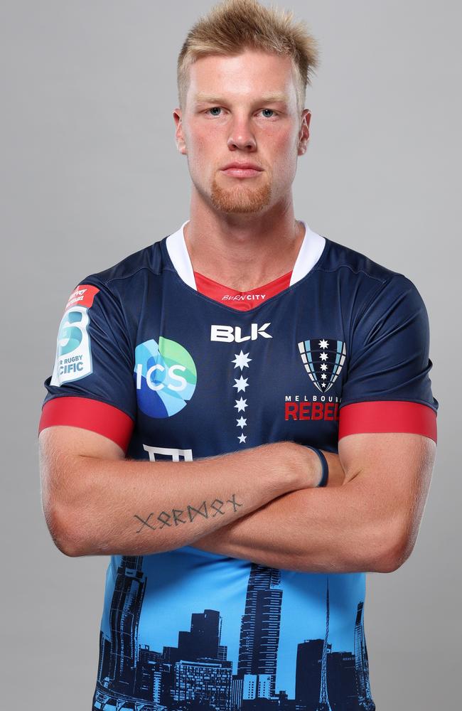 Mason Gordon poses during the Melbourne Rebels Super Rugby 2022 headshots session at AAMI Park on February 07, 2022. Picture: Martin Keep/Getty Images for ARU