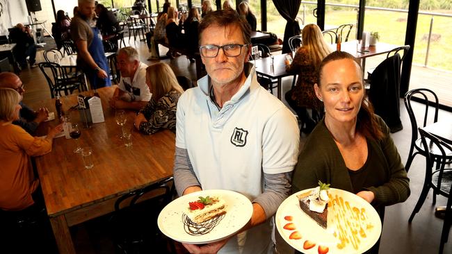 Franz Madlener (left) with wife and owner Brook Pollock at Acrobar in June 2020. Picture: Hamish Blair