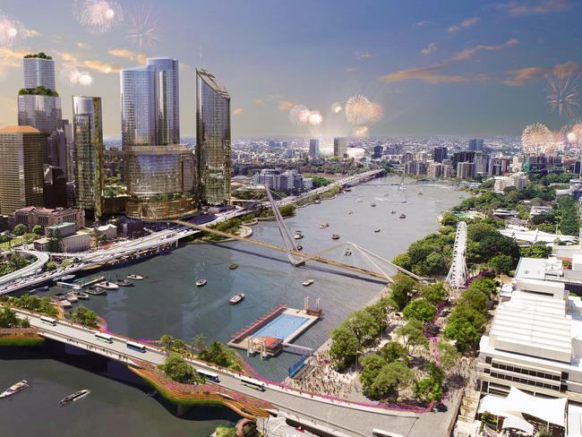 A concept image by Urbis of the Brisbane River during the 2032 Olympics