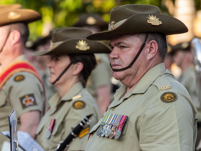 More than 200 soldiers from 8th/12th Regiment, Royal Australian Artillery at the Freedom of Entry march through Palmerston on Friday. Picture: Pema Tamang Pakhrin