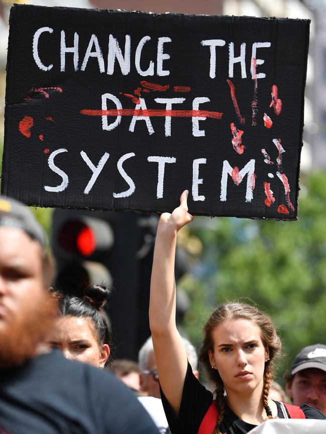 Many demonstrators seek to abolish Australia Day as a national holiday. Picture: AAP Image/James Ross