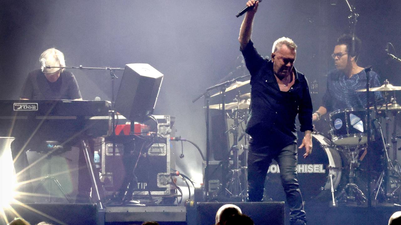 Frontman Jimmy Barnes with Don Walker and Charlie Drayton. Picture: Steve Pohlner