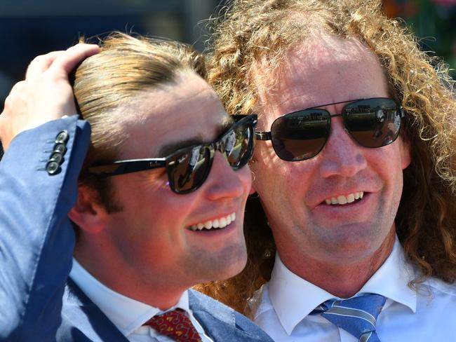 MELBOURNE, AUSTRALIA - FEBRUARY 02:  Ciaron Maher and David Eustace (L) after the win of Loving Gaby in Race 5, Chairman's Stakes during Melbourne Racing at Caulfield Racecourse on February 02, 2019 in Melbourne, Australia. (Photo by Vince Caligiuri/Getty Images)