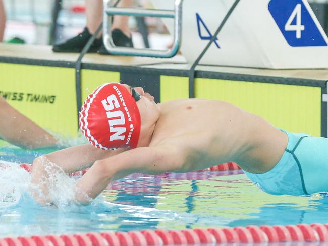 Nuswin’s Konstantine Amazidis in the 50m backstroke. Picture: Glenn Campbell