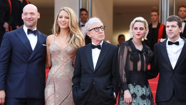 Allen with Corey Stoll, Blake Lively, Kristen Stewart and Jesse Eisenberg at the opening ceremony of the 69th Cannes Film Festival in Cannes, southern France 2016. Picture: AFP / Valery Hache.