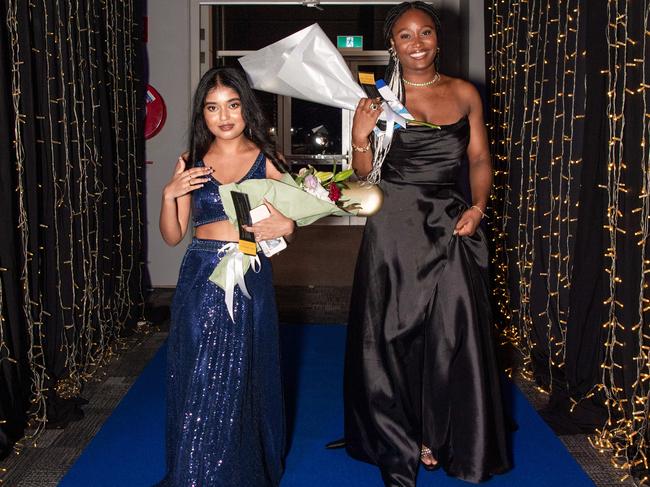 Shreyaa Ramesh and Emmanuella Ogo-okonkwo at the Year 12 School formals of Darwin High School at Darwin Convention Centre, Darwin. Picture: Pema Tamang Pakhrin.