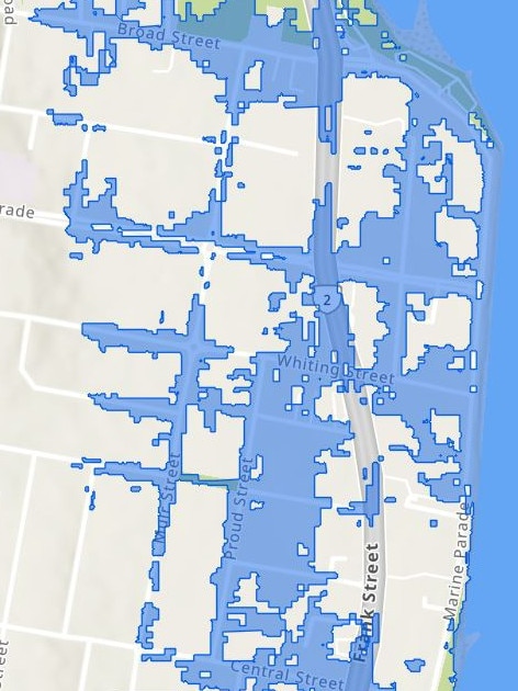 Gold Coast Council mapping showing projected flood levels from Cyclone Alfred. Labrador.