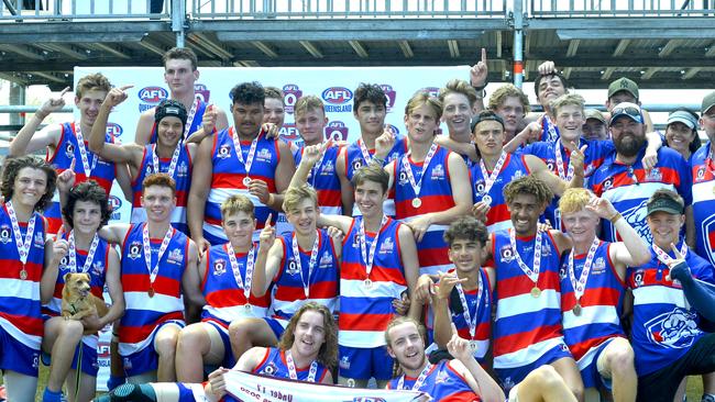 The Moranbah Bulldogs 9.9-63 defeated Bakers Creek Tigers 6.9-45 in the 2020 AFL Mackay Under-17.5 grand final at Harrup Park. The seniors team will return for 2021. Photo: Callum Dick