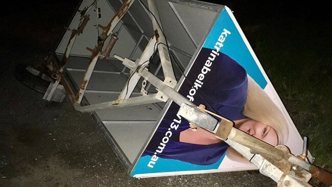 The council poll has turned nasty in Palm Beach with Division 13 candidate Katrina Beikoff having her signage damaged.