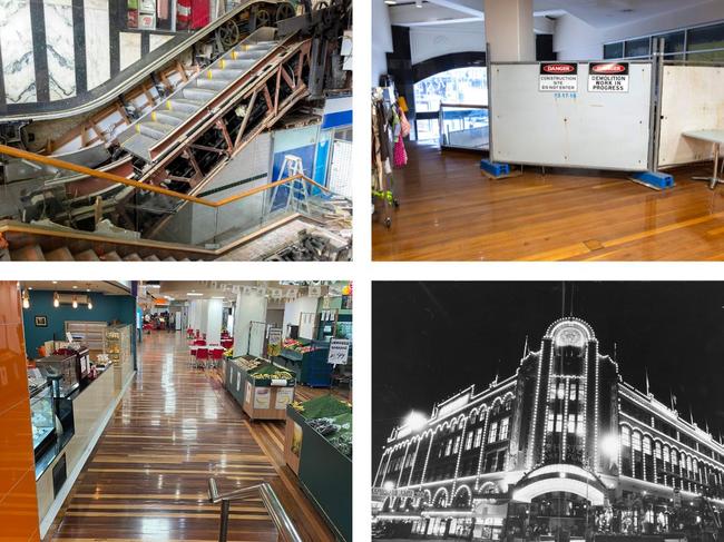 (Clockwise, from top left) The iconic travelator is closed for repairs; a constriction area; McWhirters in its heyday; the near-empty food hall.