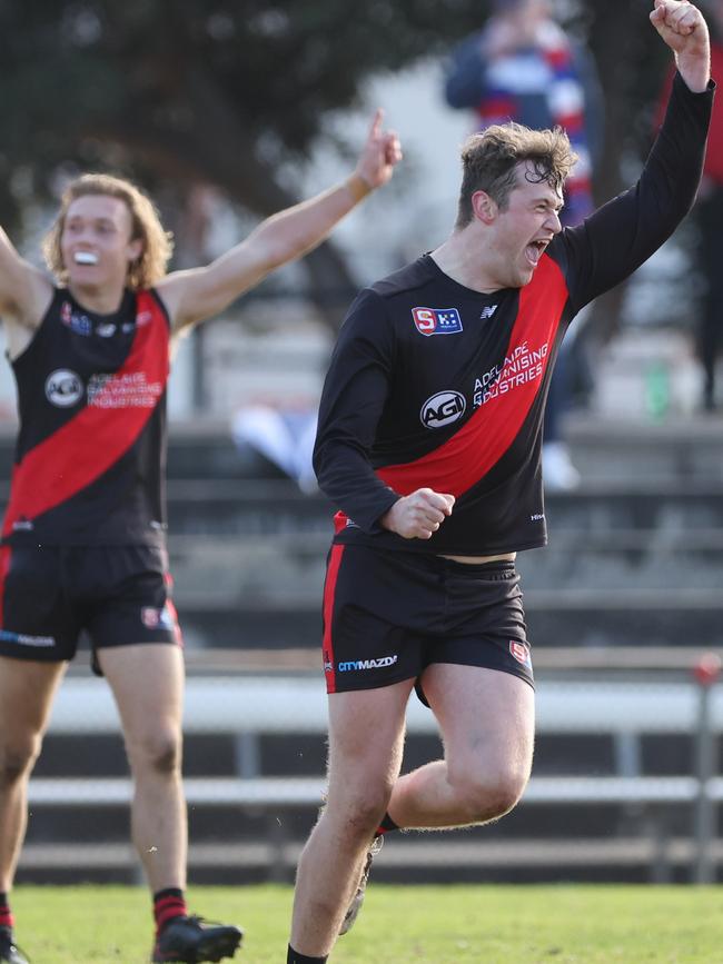 A jubilant Nick Steele after kicking one of his four goals for West Adelaide against Central District on Saturday. David Mariuz/SANFL