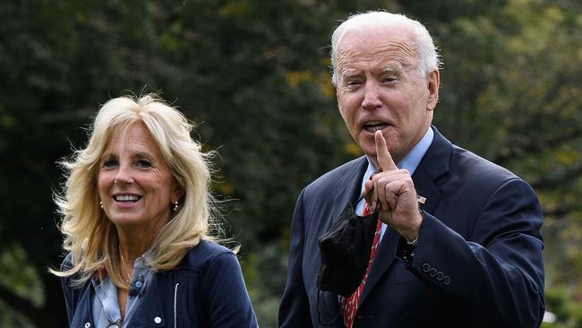 Joe and Jill Biden arrive at the White House on Monday after a weekend at home in Wilmington, Delaware. Picture: AFP