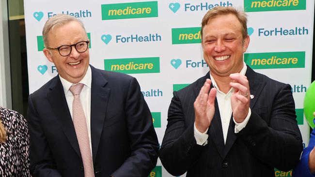 Premier Steven Miles and Prime Minister Anthony Albanese in Brisbane today. Picture: Tertius Pickard