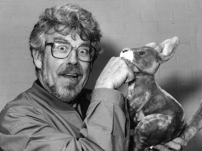 Harris with a toy kangaroo in Adelaide in 1990