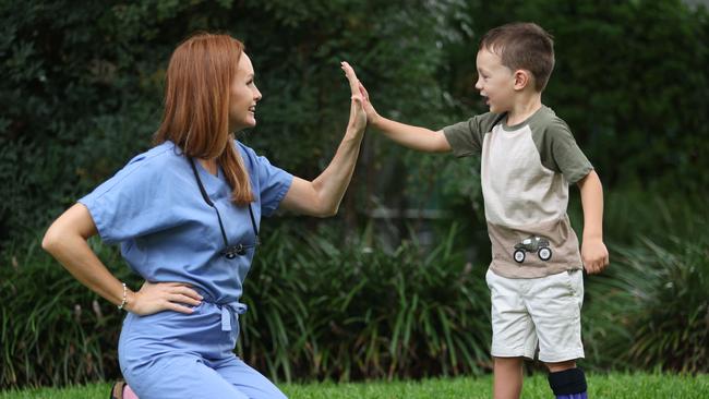 Dr Diana Kennedy has performed multiple surgeries at Brisbane’s Mater Private Hospital on four-year-old Gold Coast boy Lewis Porter – who was born with Amniotic band syndrome (ABS). Picture: Annette Dew.