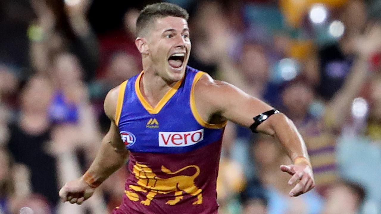 Dayne Zorko celebrates a goal. Picture: Darren England