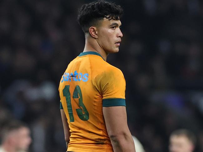 LONDON, ENGLAND - NOVEMBER 09: Joseph-Aukuso Suaalii of Australia looks on during the Autumn Nations Series 2025 match between England and Australia at Allianz Stadium on November 09, 2024 in London, England. (Photo by David Rogers/Getty Images)