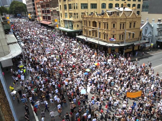 Part of the crowd at the Keep Sydney Open protest in the city yesterday / Picture: Stephen Cooper